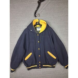 Vintage DeLong Adult 3XL Blue Yellow Wool Letterman 80s Sailor Collar Hood‎